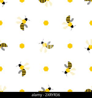 Bee pattern seamless. insect honeybee background. Baby fabric texture Stock Vector