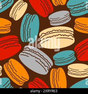 Macaroon pattern seamless. Macaroons Colourful dessert background. Macaron texture Stock Vector
