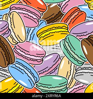 Macaroon pattern seamless. Macaroons Colourful dessert background. Macaron texture Stock Vector