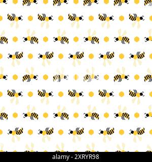 Bee pixel art pattern seamless. insect honeybee 8 bit background. Baby fabric texture Stock Vector