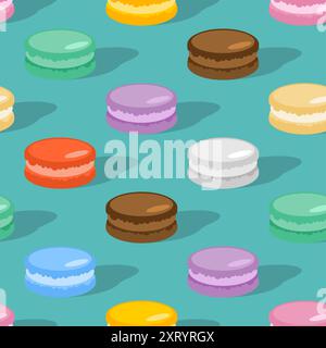 Macaroon pattern seamless. Macaroons Colourful dessert background. Macaron texture Stock Vector