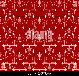 Skeleton and barbell pattern seamless. Gym background. Hardcore weight training ornament. Fitness texture Stock Vector