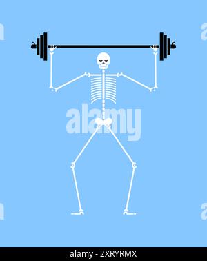 Skeleton and barbell. Gym symbol. Hardcore weight training. Fitness sign Stock Vector