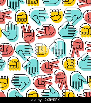 Rock, paper, scissors sign pattern seamless. Hand fist game sign background. Fingers game ornament. Baby fabric texture Stock Vector