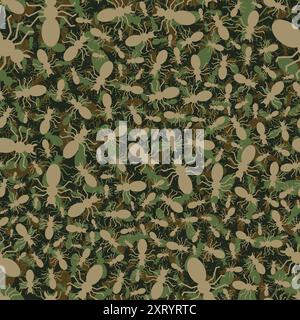 Ants Army pattern seamless. Ant military background. Anthill Soldier protective texture. Stock Vector