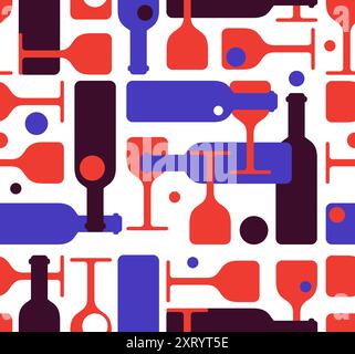 Bottles and glasses pattern seamless. Bottle and glass background. Alcohol texture Stock Vector
