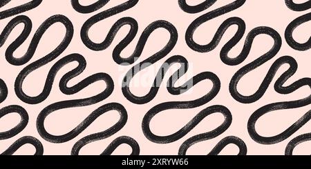 Brush, marker hand drawn bold doodle lines vector seamless pattern. Abstract modern geometric wavy ornament background. Stock Vector
