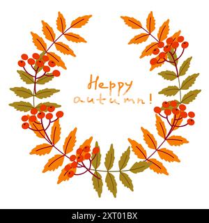 Autumn wreath design featuring colorful leaves and berries with a cheerful message Stock Vector