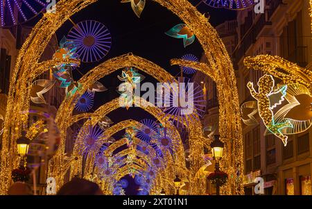 Christmas decorations 2019 on Calle Marques de Larios street in the centre of Malaga city, Andalusia, Spain. Stock Photo