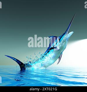 The Atlantic Blue Marlin fish is the largest bony fish and is a popular game fish in the Atlantic ocean. Stock Photo