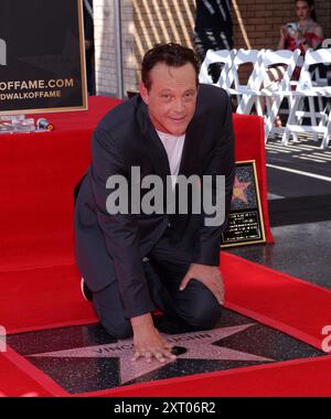 Hollywood, United States. 12th Aug, 2024. Actor Vince Vaughn strikes a pose for photographers during an unveiling ceremony honoring him with the 2,786th star on the Hollywood Walk of Fame in Los Angeles on Monday, August 12, 2024. Photo by Greg Grudt/UPI Credit: UPI/Alamy Live News Stock Photo