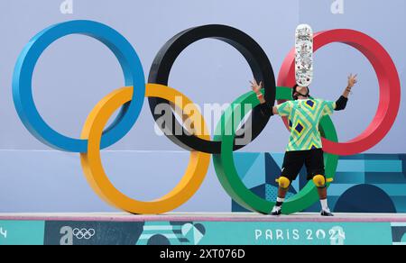 August 07 2024: Augusto Akio (Brazil) competes during the skateboard ...