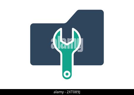 Data management icon. folder with wrench. icon related to organize. solid icon style. data analytics elements vector illustration Stock Vector