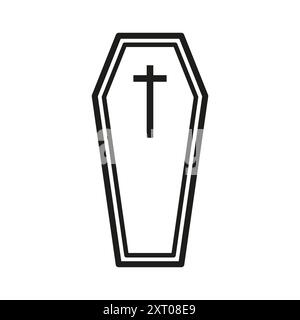 Coffin outline icon. Cross detail inside. Simple black design. Vector symbol. Stock Vector