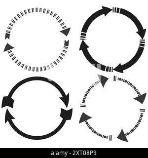 Circular arrow icons. Geometric cycle patterns. Black white design. Vector rotation symbols. Stock Vector