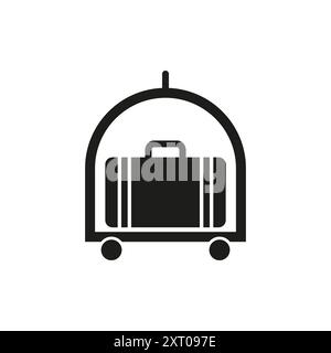 Luggage cart icon. Black silhouette design. Minimalist travel symbol. White background. Stock Vector