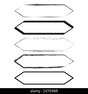 Hexagonal frame set. Geometric vector shapes. Black and white design. Abstract outline borders. Stock Vector