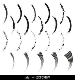 Abstract brush strokes. Curved lines. Black and white. Vector illustration. Stock Vector