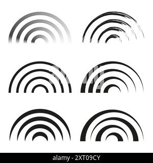 Semicircle line patterns set. Black and white vector designs. Various artistic styles. Stock Vector
