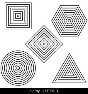 Geometric line shapes. Concentric polygons. Vector abstract forms. Repetitive pattern design. Stock Vector