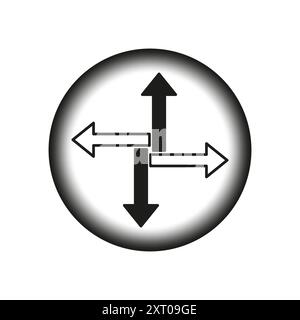 Directional arrow icon. Four way symbol. Vector navigation indicator. Black and white design. Stock Vector