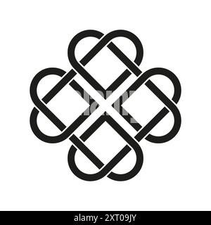 Celtic knot icon. Interwoven black lines. Geometric symmetrical design. Abstract endless loop. Stock Vector