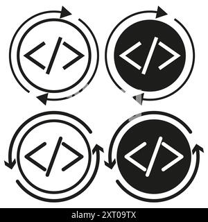 Coding symbol icon. Programming arrows. Vector coding concept. Circular design element. Stock Vector