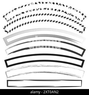 Decorative curved borders. Abstract vector dividers. Black and white design elements. Geometric and organic patterns. Stock Vector