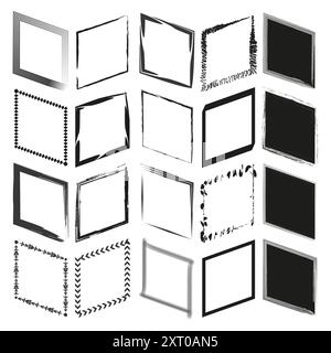 Various decorative frames. Hand-drawn borders. Vector collection. Black and white. Stock Vector