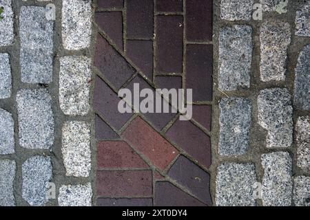 Closeup of brick and cut stone pavement in Gastown Vancouver, BC, Canada Stock Photo