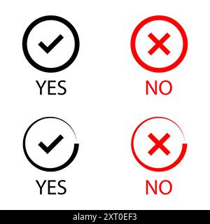 Yes or No check mark icons sign. Tick and Cross sign. Stock Vector