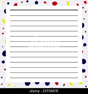 A blank lined paper with colorful dots on a white background. Vector illustration. Stock Vector
