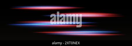 Speed lines light effect, glowing magic rays, abstract neon lines. Police lights in motion concept. Stock Vector