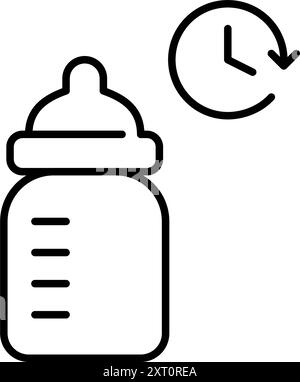 Baby bottle and clock. Infant feeding schedule. Pixel perfect, editable stroke vector icon Stock Vector