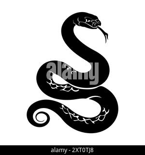 Snake black silhouette illustration on white background Stock Vector