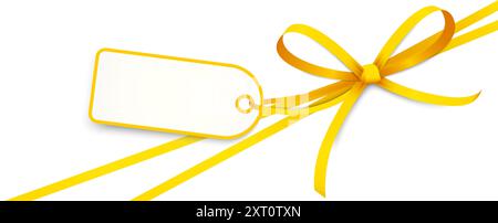 EPS 10 vector illustration of yellow colored ribbon bow and gift band with pendant isolated on white background Stock Vector