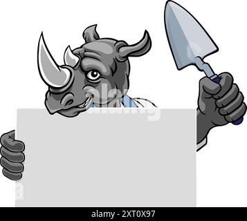 Bricklayer Rhino Trowel Tool Handyman Mascot Stock Vector