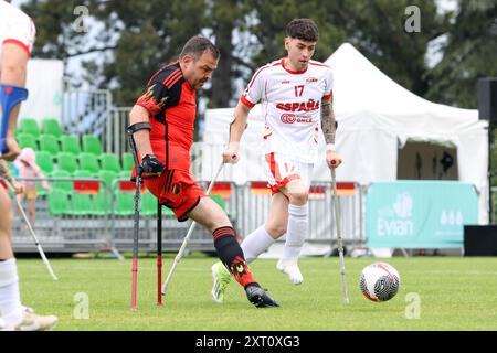 England (white) vs Germany (Red) European Amputee Football Championship Euro 2024 France. The EAFF European Championships was played in Haute- Savoie Stock Photo