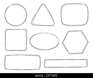 Geometric shapes outline hand drawn borders frames design. Stock Vector