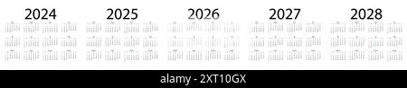 Calendar 2024 - 2028 years.  Week start on Sunday. Vector illustration Stock Vector