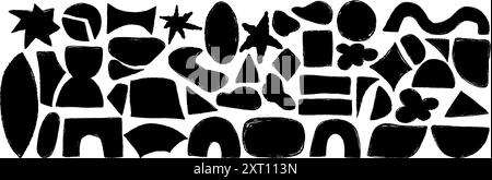 Curvature chalk shapes and geometric forms. Texture hand drawings scribbles big collection. Scrawl isolated textured elements. Vector illustration Stock Vector