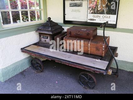 Vintage luggage, Glenfinnan railway train station, Fort William to Mallaig route, Highlands, Scotland Stock Photo