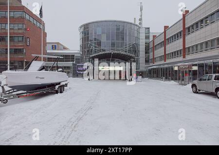 Pasila, Helsinki, Finland – February 14, 2024: Main entrance to Vene – Båt (Boat) 2024 fair at Messukeskus Helsinki (Expo and Convention Centre). Stock Photo