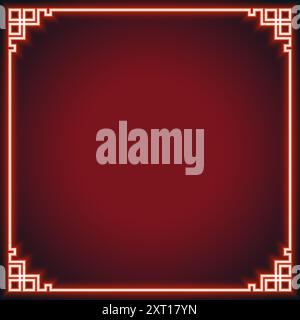 Chinese frame neon style with oriental Asian elements on color background, for wedding invitation card, happy new year, happy birthday, greeting cards Stock Vector