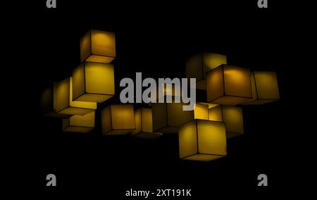 multicolour cubes floating in the dark background Stock Photo