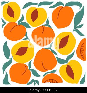 Colorful doodle hand drawn peaches illlustrations Stock Vector