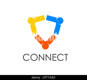 Community or teamwork connect people together icon for union and family, vector symbol. People connecting by hands icon for social unity, team network, business partnership and social communication Stock Vector