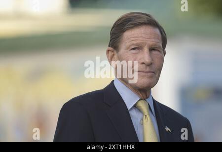 Non Exclusive: KYIV, UKRAINE - AUGUST 12, 2024 - United States Senator Richard Blumenthal attends a briefing in Mykhailivska Square outside the St Mic Stock Photo