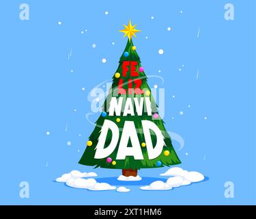 Hispanic Christmas feliz navidad banner with festive tree, colorful typography, snowdrifts and falling snowflakes. Cartoon vector vibrant greeting card, capturing joy and warmth of the holiday season Stock Vector