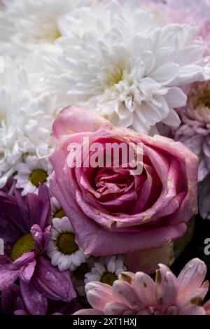 A close up closeup of a bouquet of old decaying flowers in the UK. Stock Photo